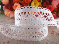 Free shipping 28mm white hollow flowers solid grosgrain ribbons cloth tape diy hair accessories 5 yards WQ14100505