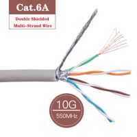 Cat6a สายเคเบิลเครือข่าย RJ45แบบป้องกันสองชั้นป้องกันหลายลวดเส้นใย10Gbps SFTP สายแพทช์แมว6A สายแลนอีเทอร์เน็ต10ม. 20ม. 30ม. 50ม. 100ม.