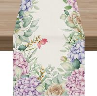 【LZ】┅  Butterfly Pink Blue Hydrangea Floral Table Runner Wedding Decoration Spring Holiday Kitchen Dining Table Runner for Home Party