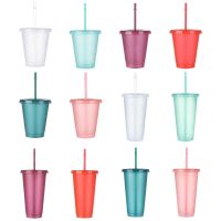 hotx【DT】 Reusable Flash Straws Cup with Lid Drinking Bottles Hard  Plastic Outdoor Sport Mugs Leak Proof Drinkware