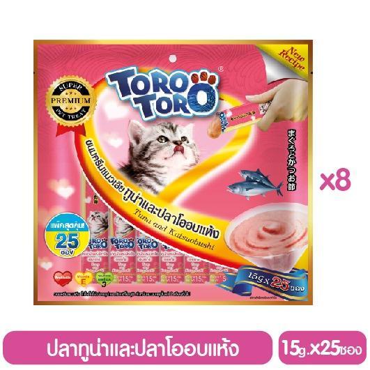Toro Toro โทโร โทโร่ ขนมครีมแมวเลีย ทูน่าและปลาโออบแห้ง แพ็ค 8 (15 g. x 25 ซอง)(รวม 200 ซอง)
