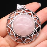 Natural Stone Rose Quartzs Agates Pendant Vintage Hollow Alloy Abalone Shell Charms for Jewelry Making DIY Necklace Size 40x40mm