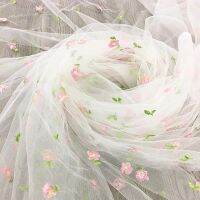 165x45 ซม.ดอกไม้สีชมพูขนาดเล็กปักผ้าตาข่ายสำหรับสาวชุดเจ้าหญิง Tulle ทำด้วยมือ DIY เสื้อผ้าตกแต่งผ้า TJ9656-EDCNM SHOP