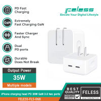 FELESS หัวชาร์จไอโฟน สายชาร์จไอโฟนPD 35W GaN Charger 2-Port Quick Charge USB C PD Fast Charger สำหรับ iPhone 13 12 11 Pro Max iPad