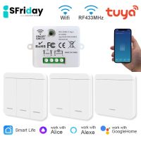 Isfriday สวิตช์แบบ Wifi Tuya สมาร์ทโฮมสวิตช์ไร้สาย433Mhz สำหรับไฟควบคุมด้วยเสียงทำงานกับ Google Home Alexa Alice