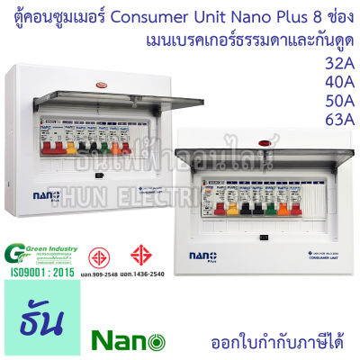 Nano ตู้คอนซูมเมอร์ NANO NNP-CM NNP-CR Plus 8 ช่อง เมนธรรมดา MCB /กันดูด RCBO ตู้ควบคุมไฟ ตู้โหลดกันดูด NNPT ตู้ชุด 8-10 ธันไฟฟ้า
