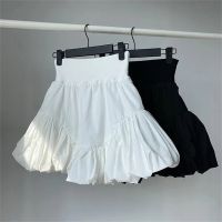 Spring Summer Black Fold Ball Gown Skirt Women Elastic High-waist A-line Sexy Short Skirts Irregular Ruffle White Dance Skirts