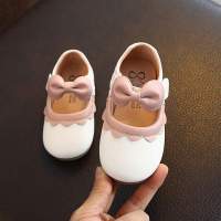 girls shoes PU leather black mary jane with flowers white bow children shoes good quality solid little kids princess shoes