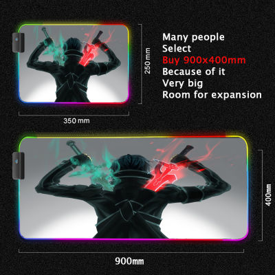 Sword Art Online RGB Gaming Accessories Led Mousepad Anime Pc Gamer Mi Pad 5 Desk Cover Mouse Pad with Backlight 350x600MM