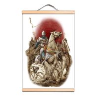 № Knights Templar Wall Art โปสเตอร์สำหรับห้องเรียนห้องนั่งเล่นหอพักตกแต่งบ้าน คริสเตียน Crusaders ผ้าใบภาพวาด E5