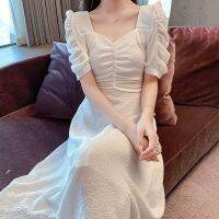 COD DSFERTGERRYYY 2021 summer women new temperament V-neck mid-length high waist puff sleeve chiffon dress