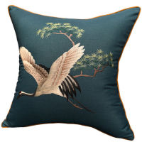 Fine Embroidered Luxury Crane Cushion Chinese Dining Chair Armchair Back Office Home Decor Cotton Linen Sofa Lumbar Pillow