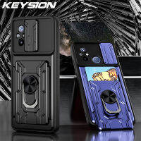 KEYSION เคสกันกระแทกสำหรับ Redmi 12C 12 4G A2 + กระเป๋าใส่บัตรป้องกันกล้องเลื่อนขาตั้งโทรศัพท์โทรศัพท์ที่ครอบสำหรับ Xiaomi C51 C55 POCO