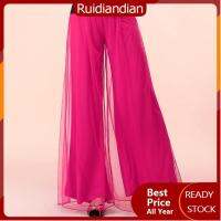 Ruidiandian M-6XL ขนาดพิเศษเอวสูงขากว้างผ้าโปร่งแฟชั่นสำหรับผู้หญิง2023ใหม่กางเกงขาบานเต้นรำที่สวยงาม