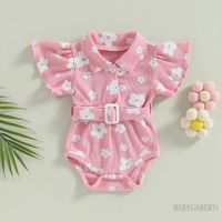 Babygarden-0-24 เดือน ชุดรอมเปอร์ แขนสั้น คอปก ลายดอกไม้ พร้อมเข็มขัดคาดเอว แฟชั่นฤดูร้อน สําหรับเด็กผู้หญิง