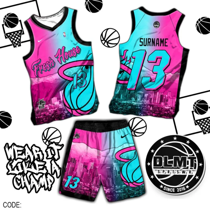 Basketball Jersey PINK & BLUE OMBRE CODE DLMT149 FULL SUBLIMATION ...