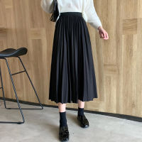 2021 Winter Women Draped Rib Pleated Skirt Elastic High Waist Long Skirt Female Autumn Ladies High Quality Midi Skirt Saia