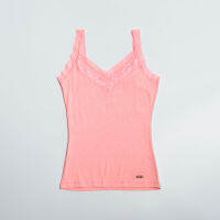 SUPERDRY ORANGE SEWN LACE RIB VEE - เสื้อกล้าม เสื้อสายเดี่ยว สำหรับผู้หญิง สี FLURO PINK GRINDLE