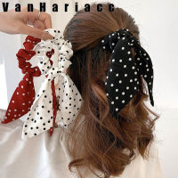 Retro ภาษาฝรั่งเศสคำ Polka ริบบิ้นลายจุดยางรัดผมแฟชั่น Scrunchies