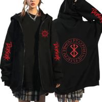 Anime Berserk Harajuku Guts Hoodies Men Oversized Outerwear Clothes Hot BLACK SWORDSMAN Manga Winter Warm Coat Zipper Sweatshirt Size XS-4XL