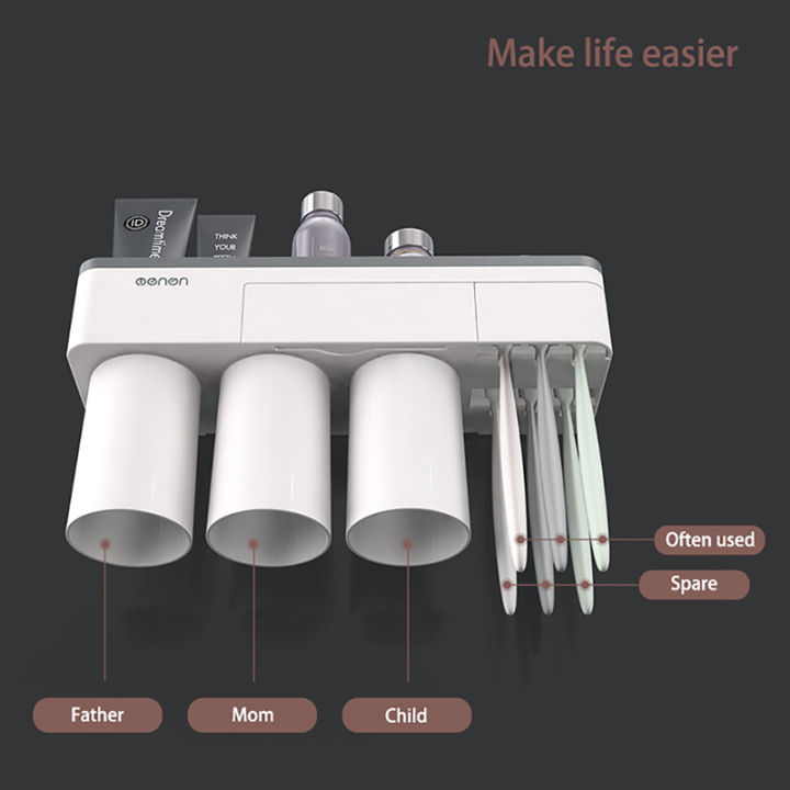 2021toothbrush-holder-bathroom-accessories-toothpaste-squeezer-dispenser-storage-shelf-set-for-bathroom-magnetic-adsorption-with-cup