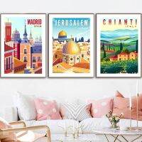 Nordic Vintage Travel เมืองโปสเตอร์อิตาลี Caribbean ชิลี Minimal Landscape Art ภาพวาดผ้าใบ Cityscape ภาพผนัง Home Deco ยอดนิยม Wall Art สำหรับตกแต่งบ้านโมเดิร์น