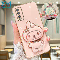 YiMia เคสโทรศัพท์ตั้งกระจกเงาโต๊ะเครื่องแป้งเมโลดี้แฟชั่นสำหรับ VIVO Y20 Y20A Y20S Y20i Y12S Y12A V2026 V2027 V2028 V2029 V2032เคส V2043เคสนิ่มเคลือบอิเล็คโทรเพลทหรูฝาครอบหลังซิลิโคน