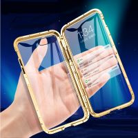 Magnetic Adsorption Metal Phone Case Tempered Glass Magnet Back Cover For iPhone 8 Plus Full Coverage Cover For iPhone 7 Plus