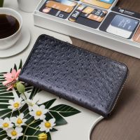 2023 New★ New Trendy Student Leather Wallet Genuine Leather Mens Long Clutch Ostrich Pattern Embossed Thin Zipper Wallet