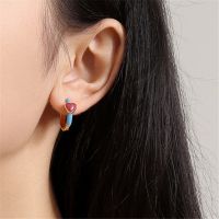 Korean Style Heart Blue Enamel Earrings For Women Girls Round Hoop Earrings Engagement Wedding Jewelry Gift Y2K