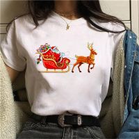 เหมาะสำหรับAll Seasonsใหม่น่ารักReindeerเสื้อยืดผู้หญิงคริสต์มาสสีขาวTshirt Harajukuสั้นเสื้อ                  Tee Tops Camisetas Mujer