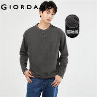 GIORDANO Men T-Shirts Gentle Henley-Neck Warm Fleece Tee Crewneck Long Sleeve Simple Basic Fashion Casual Loose Tshirts 01023829