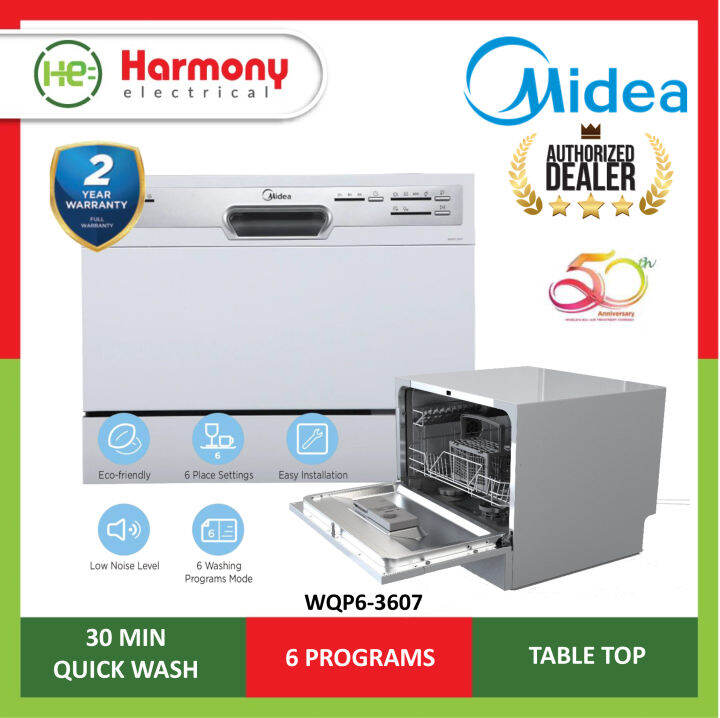 MIDEA WQP63607 Table Top Dishwasher With 6 Place Settings Mesin Cuci