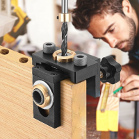 【In Stock+High Quality】Pocket Hole Jig Kit Tool, 8/10/15 Mm 3 In 1 Woodworking Doweling Jig Kit With Positioning Clip Adjustable Drilling Guide Puncher Locator Carpentry Tools DIY Tool For Furniture