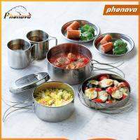 Phenovo 8x เครื่องครัวแคมปิ้งชุดอุปกรณ์ทานอาหารกระทะทอดจานหม้อปรุงอาหารกลางแจ้งอาหารค่ำและถ้วย