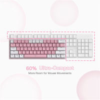 Redragon Fizz K617 Wired RGB Mechanical Gaming Keyboard 61 Keys White Pink Color Keycaps Linear Red Switch Software Supported