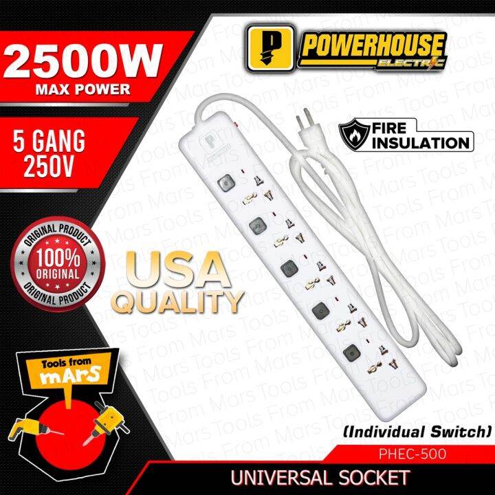 POWERHOUSE Electric Extension Cord Individual Switch Overload Protection Universal Outlet PHEC