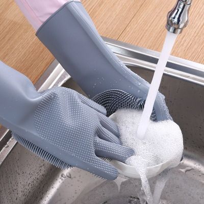 1 Pair Silicone Dishwashing Gloves Magic Scrubber Rubber Dish Washing Gloves Household Scrubber Kitchen Clean Tools Safety Gloves