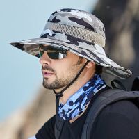 New Classic Camouflage Bucket Hat For Men Summer UV Protection Climbing Fishing Hat 10Cm Big Brim Mesh Breathable Sunscreen Cap