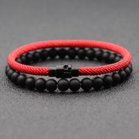 Economic 2Pcs Matching Bracelet Set Unisex 6mm Onyx Stone Braclet 4mm Cord Chain Braslet Paired Couple Brazalete Pulseira Joias