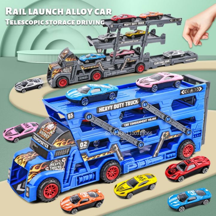 ชุดรถของเล่นเด็กรถขนส่งขนาดใหญ่เปลี่ยนรูปแบบสามชั้นรถของเล่นขับออกด้วย6ถึง12รถโมเดลอัลลอย