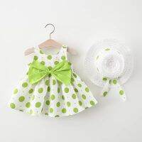 【Ladies shop】 BabySummer Bow Dot PrintBirthdayfor GirlsWith Bow Hat 2Pcs Outfits Baby GirlSet