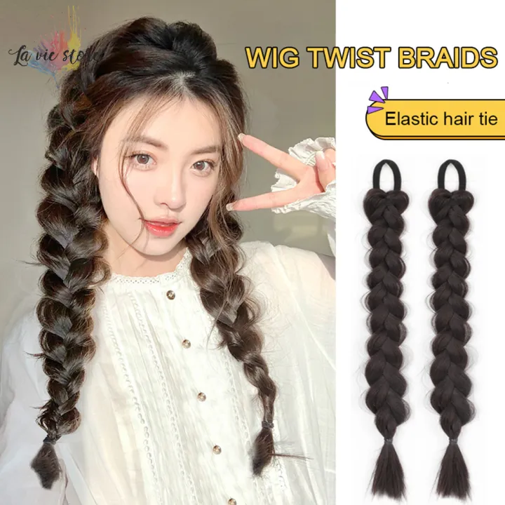 La vis] Natural Braiding Hair Curly Braids Hair Extension Synthetic Tail  Wigs for Women Boxing Braid