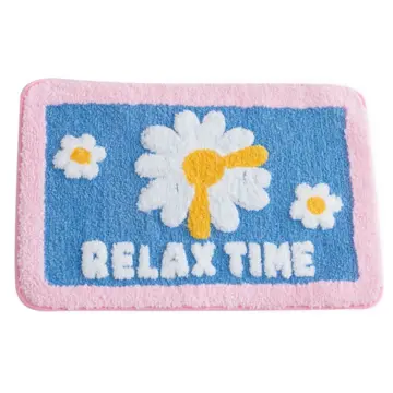 Daisy Bathroom Rug Mat White Flower Bath Rug Non Slip Bath Mat Grey 40x60cm