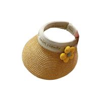 【Ready】? Childrens hat girls summer big brim sunshade breathable empty top straw hat baby all-match duck tongue sun hat sun protection