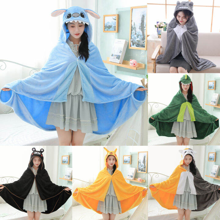 Anime Blankets Pikachu Kumamoto Hooded Shawl Blankets Adult Stitch