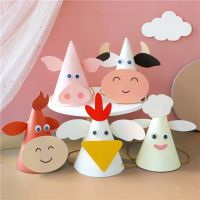 3 pieces Cartoon Animals Chicken Pig Cow Sheep Bull Happy Birthday Hat for Party Decorations Cute Baby Shower Gifts