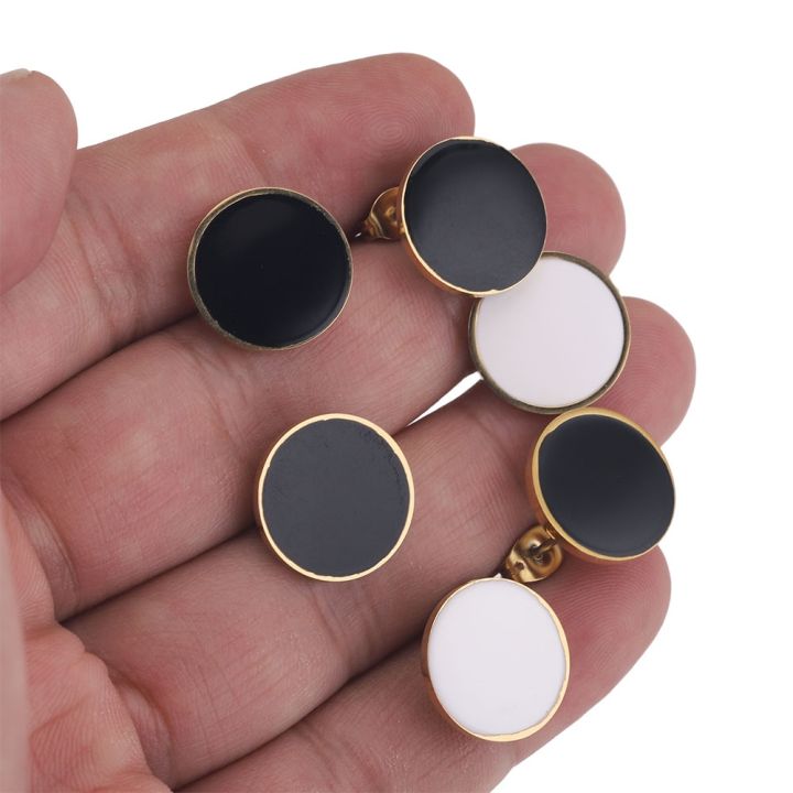 4pcs-stainless-steel-round-enamel-black-white-earring-hooks-connectors-making-supplies-earring-charm-base-posts-components-parts