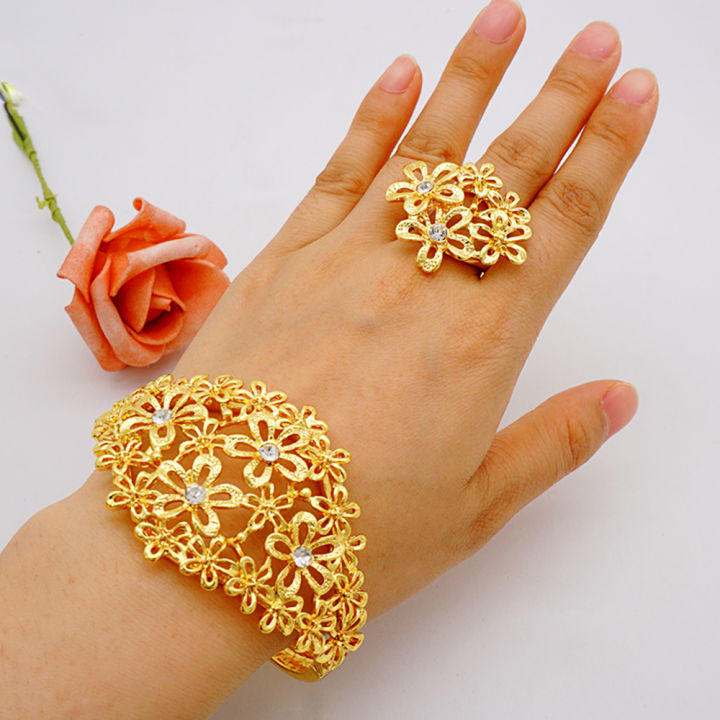 Dubai Ethiopian Cuff celet Gold Color Bangle With Ring For Women celet ...