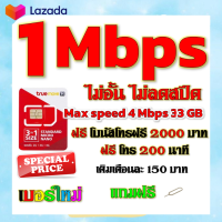 ✅โปรเทพ 1 mbps ไม่อั้นไม่ลดสปีด Max speed 4 mbps มีโทรฟรีทุกเครือข่ายโบนัส2000+200นาที แถมฟรีเข็มจิ้มซิม✅